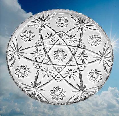 Vintage Anchor Hocking Star of David Precut Serving Platter Cake Plate  - Clear Cupped Edge, 13.5"D