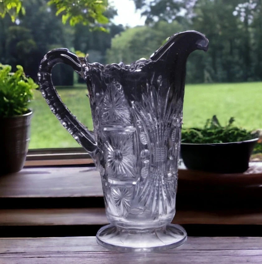 Jenkins Square Sunburst No. 600 Clear Glass Pitcher 1910 - Timeless Treasures  Emporium1
