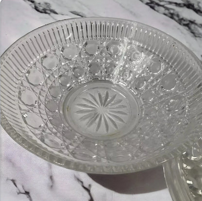 Vintage Indiana Glass Clear Covered Candy Dish With Lid Windsor Royal Brighton Button and Cane Pattern - Timeless Treasures  Emporium1