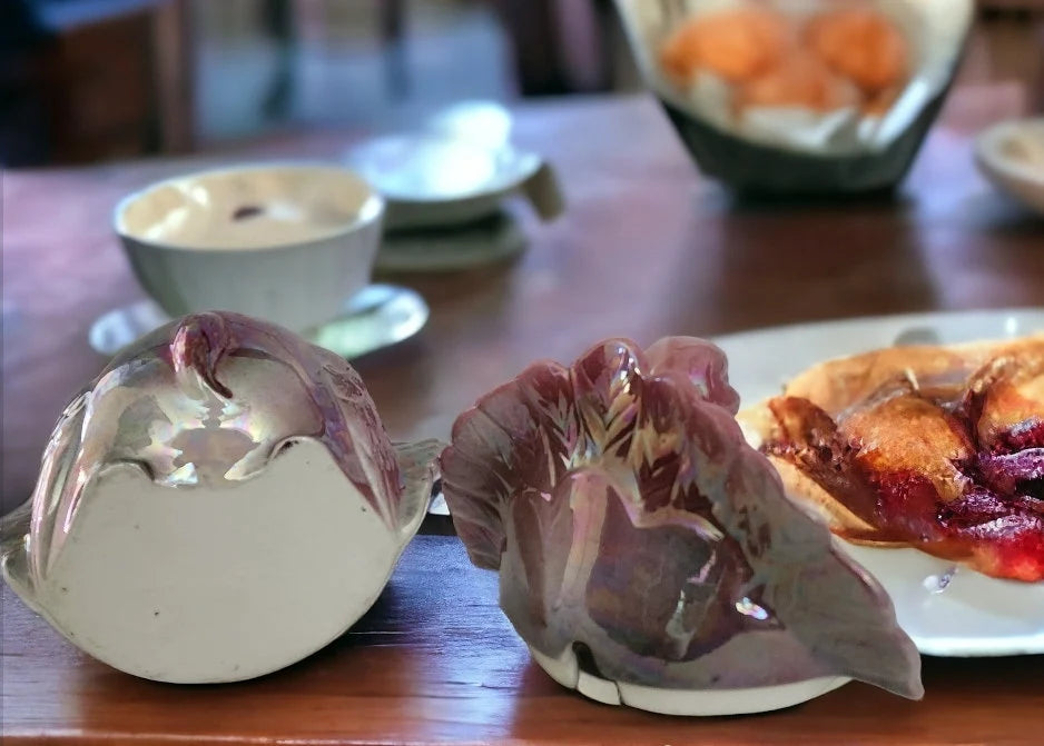 Iridescent Ceramic Glazed Turkey Gobbler Figure Gravy Boat (RARE) ~ 6-1/2" - Timeless Treasures  Emporium1