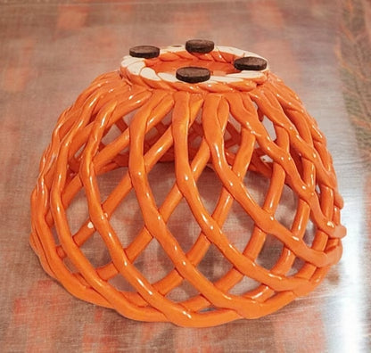 Orange Porcelain Open Weave Woven Ceramic Decorative Lattice Fruit Bread Bowl Basket, ROUND ~ 10"D x 5"H - Timeless Treasures  Emporium1