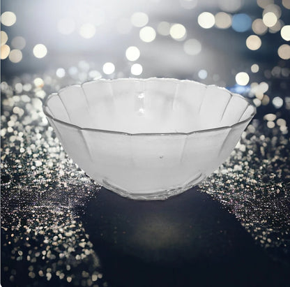 Glass Salad Bowl Dogwood Pattern On Frosted Background Vintage Scalloped Edge Glass Bowl with Embossed Flower Design - Timeless Treasures  Emporium1