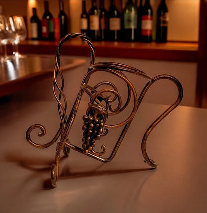 Vintage Rustic Wrought Iron Brass Finished Tilted Bottle Holder ~ 10"H - Timeless Treasures  Emporium1