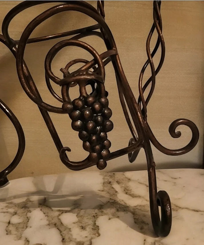 Vintage Rustic Wrought Iron Brass Finished Tilted Bottle Holder ~ 10"H - Timeless Treasures  Emporium1