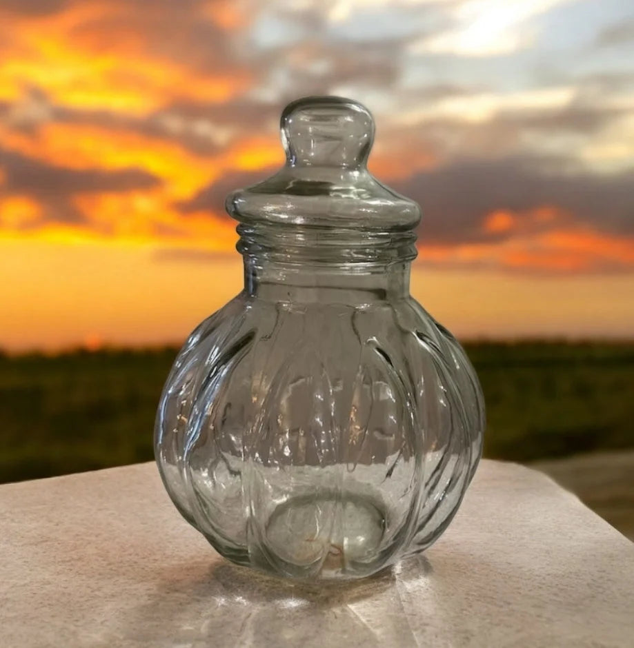 Vintage Heavy Light Green Glass Antique Pumpkin Shaped Apothecary Jar with Lid Candy Table Display Decoration Home Decor ~ 11"×8.5" - Timeless Treasures  Emporium1