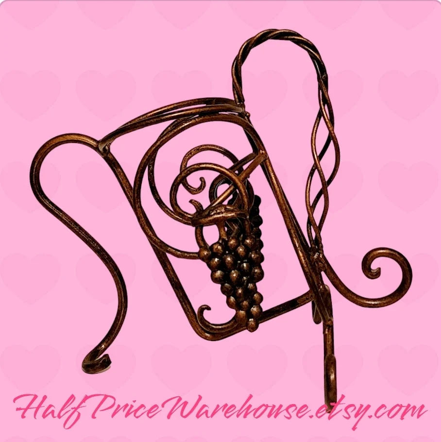 Vintage Rustic Wrought Iron Brass Finished Tilted Bottle Holder ~ 10"H - Timeless Treasures  Emporium1