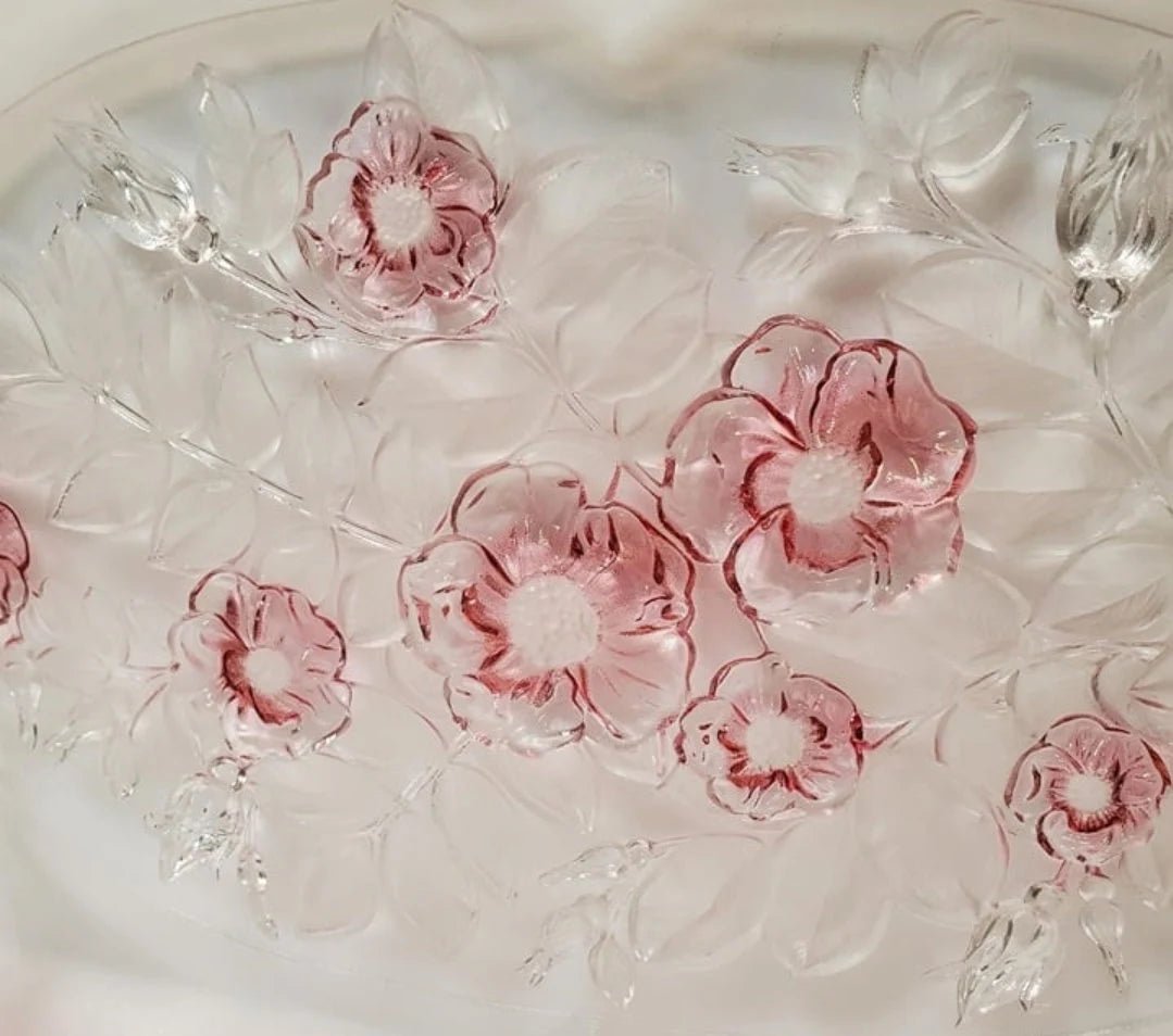 Vintage Mikasa Rosella Round Pink Roses Glass Serving Platter/Plate Embossed with Ruffled Edge - Timeless Treasures  Emporium1