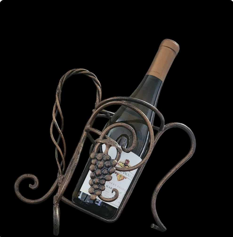 Vintage Rustic Wrought Iron Brass Finished Tilted Bottle Holder ~ 10"H - Timeless Treasures  Emporium1