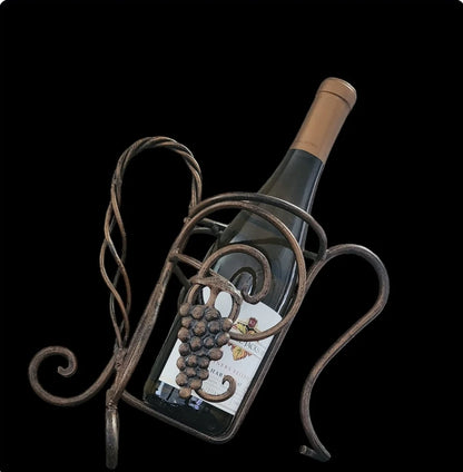 Vintage Rustic Wrought Iron Brass Finished Tilted Bottle Holder ~ 10"H - Timeless Treasures  Emporium1
