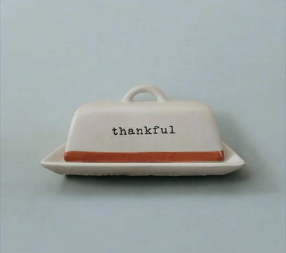 Happy Harvest "THANKFUL" Double Stick Butter Dish From Belle Maison ~ Rustic Stoneware - Timeless Treasures  Emporium1