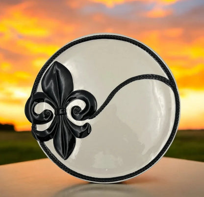 White and Black Mardi Gras Serving Platter -13"D - Timeless Treasures  Emporium1