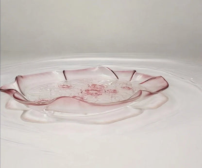 Vintage Mikasa Rosella Round Pink Roses Glass Serving Platter/Plate Embossed with Ruffled Edge - Timeless Treasures  Emporium1